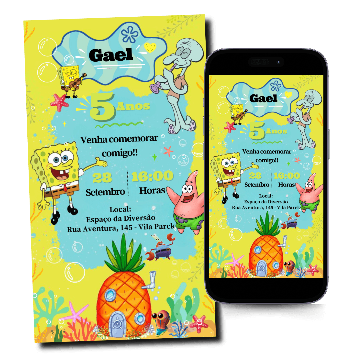 Convite Bob Esponja Animado Mod.402