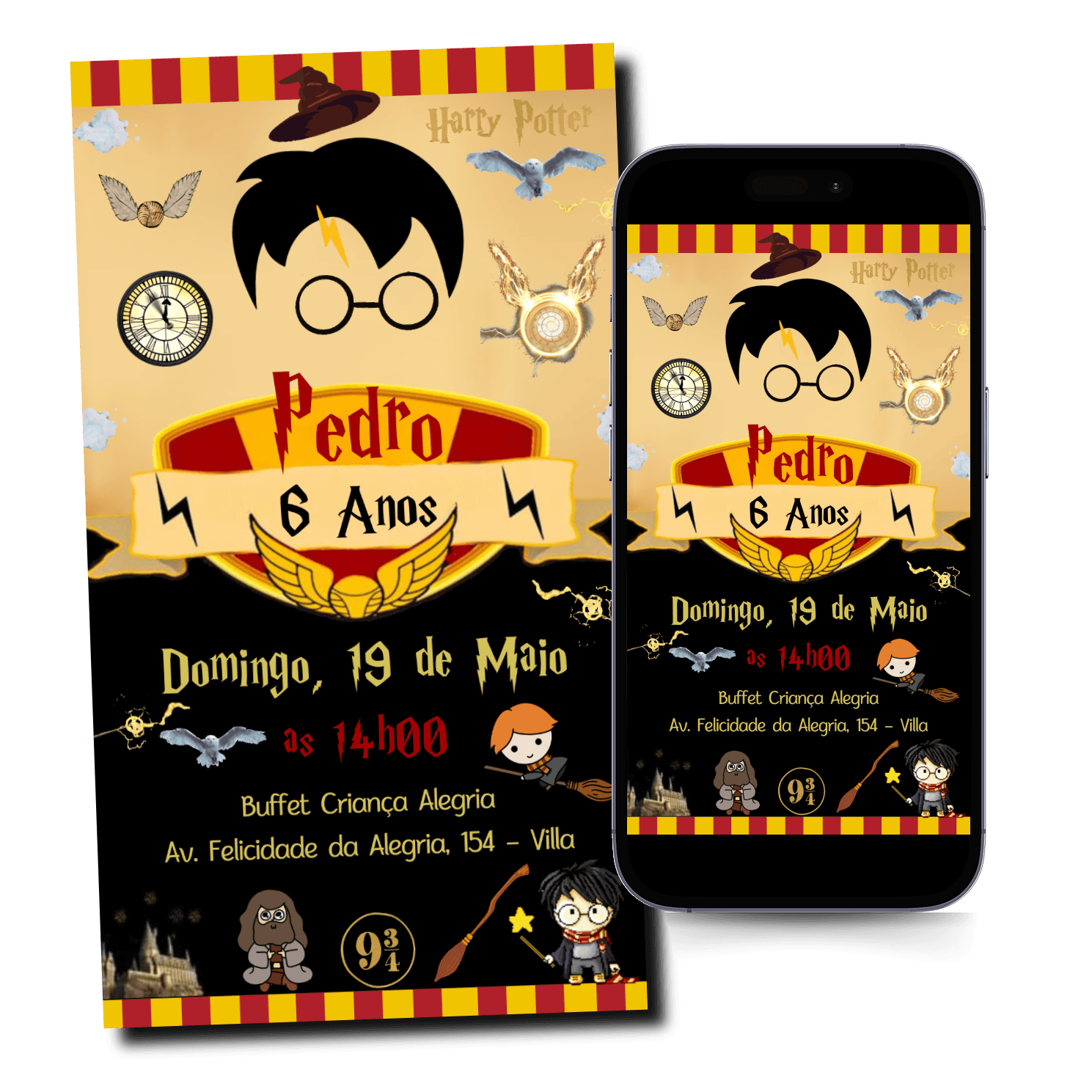 Convite Harry Potter Animado Mod.124