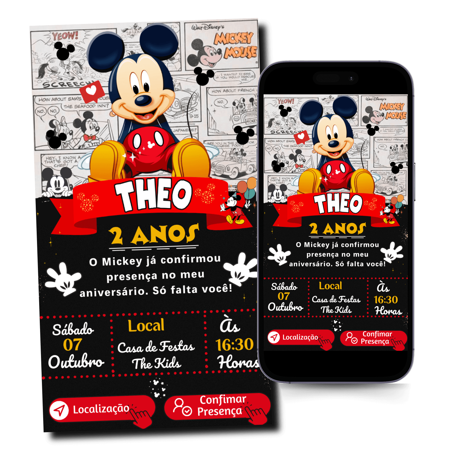 Convite Mickey Animado Mod.130