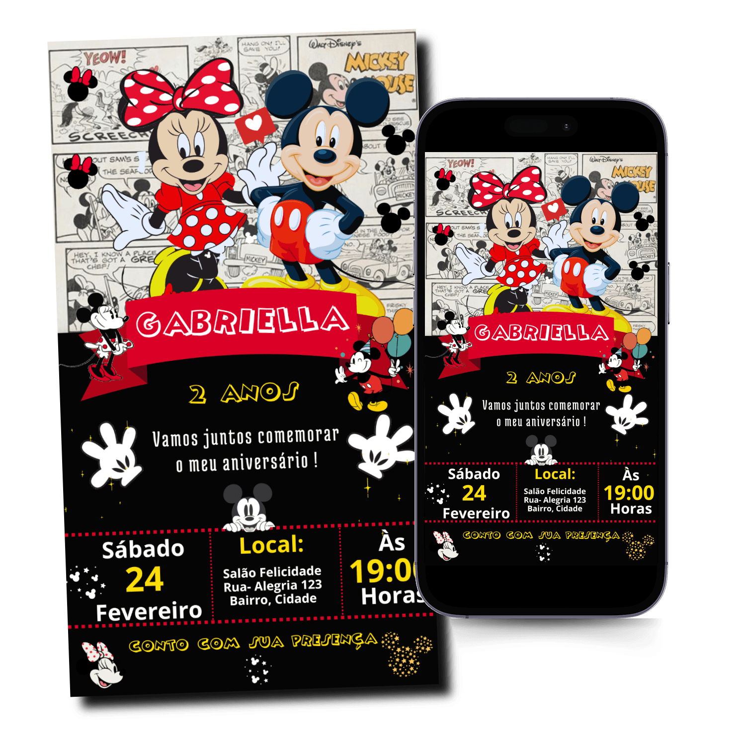 Convite Mickey e Minnie Animado Mod.132