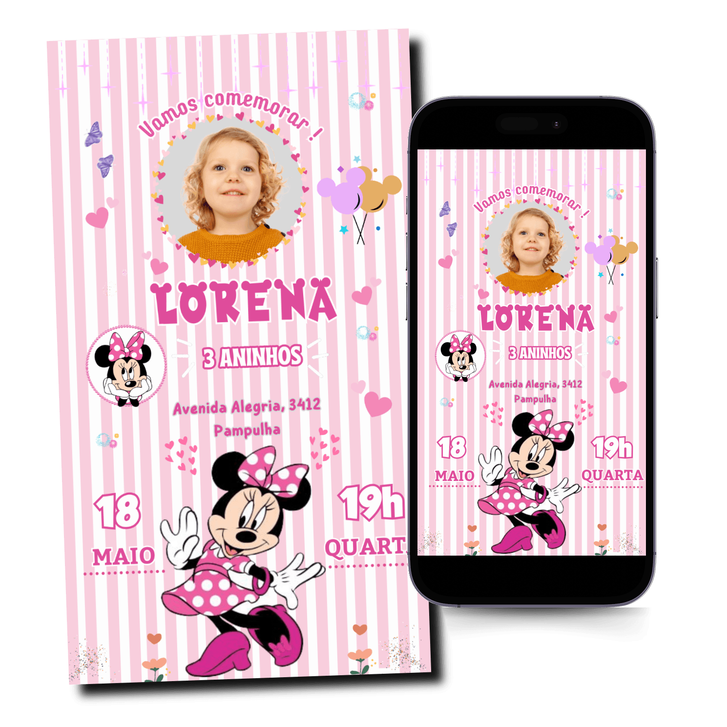 Convite Minnie Animado Mod.136