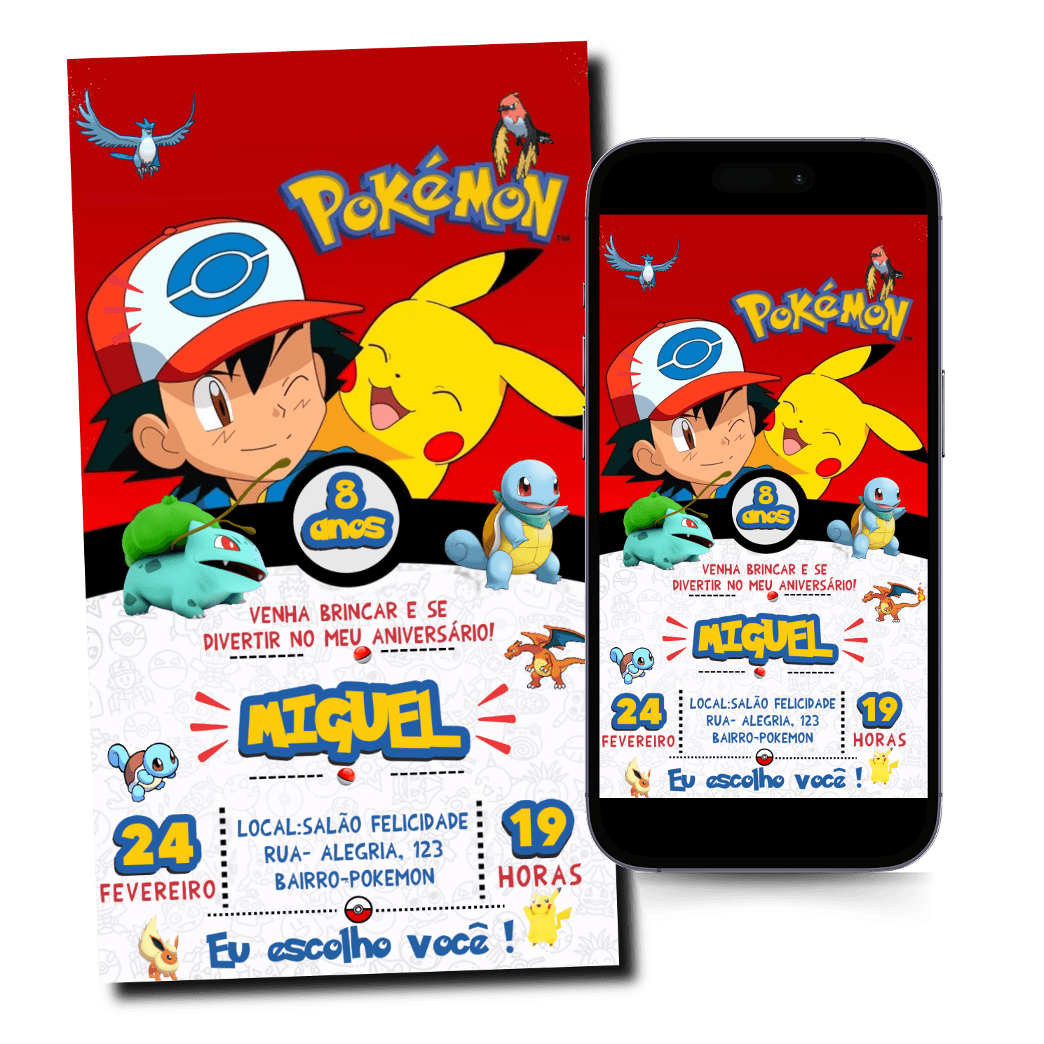 Convite Pokemon Animado Mod.408