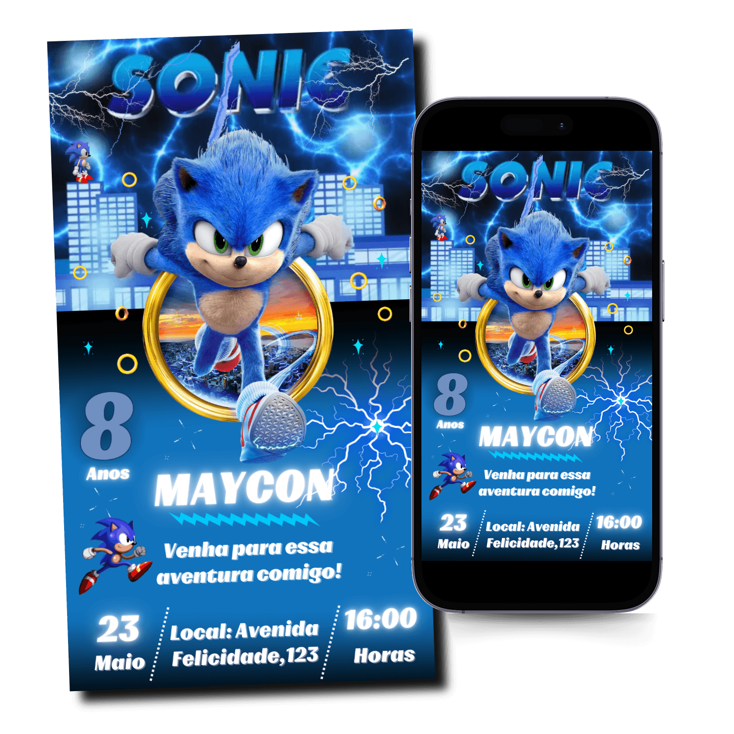 Convite Sonic Animado Mod.389