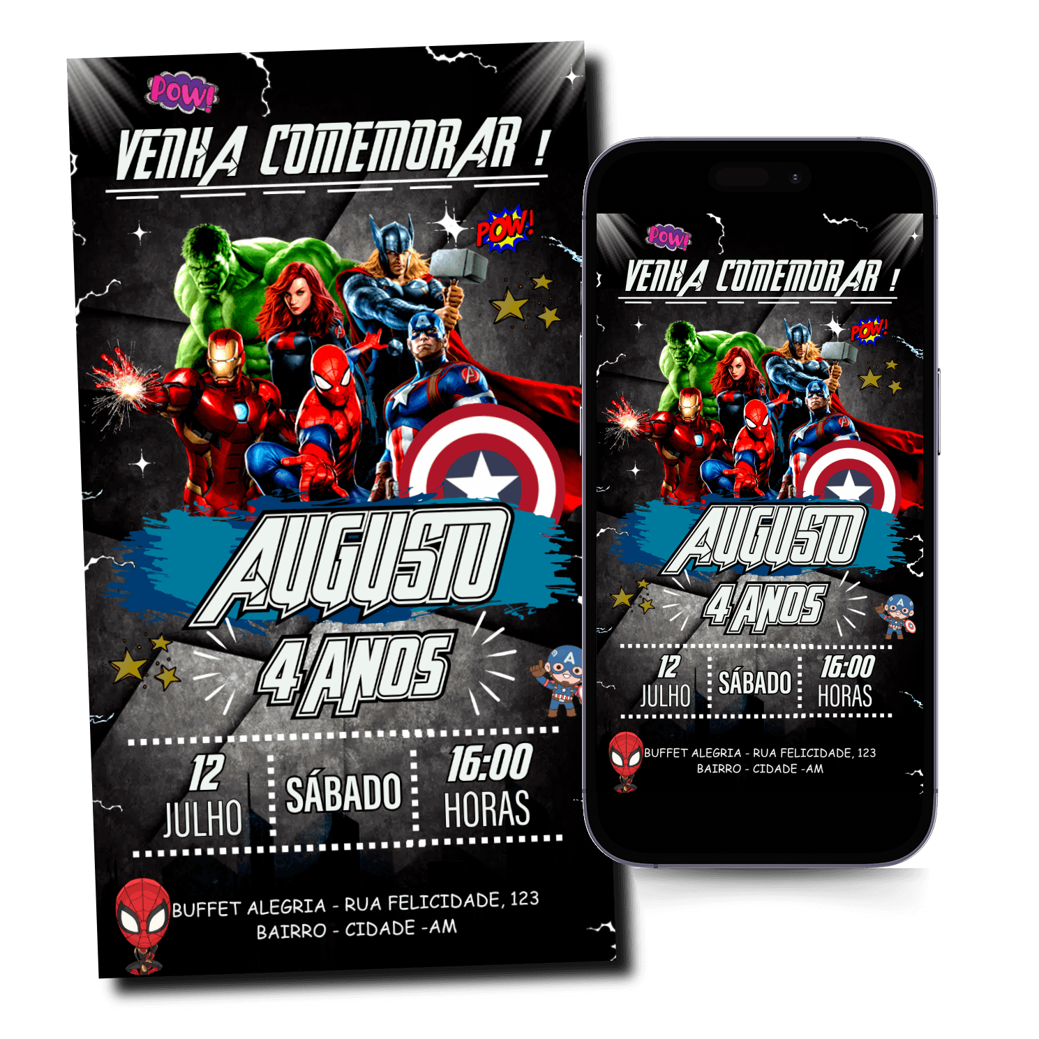 Convite Vingadores Animado Mod.410